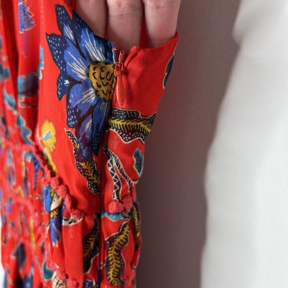 Rebecca Minkoff Top Womens Medium Red Floral Lucy Sleeveless Ruffle Tier Chiffon - Picture 4 of 16